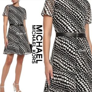 MICHAEL Michael Kors black embroidered white flowers dress Size 00 Lace lined AA